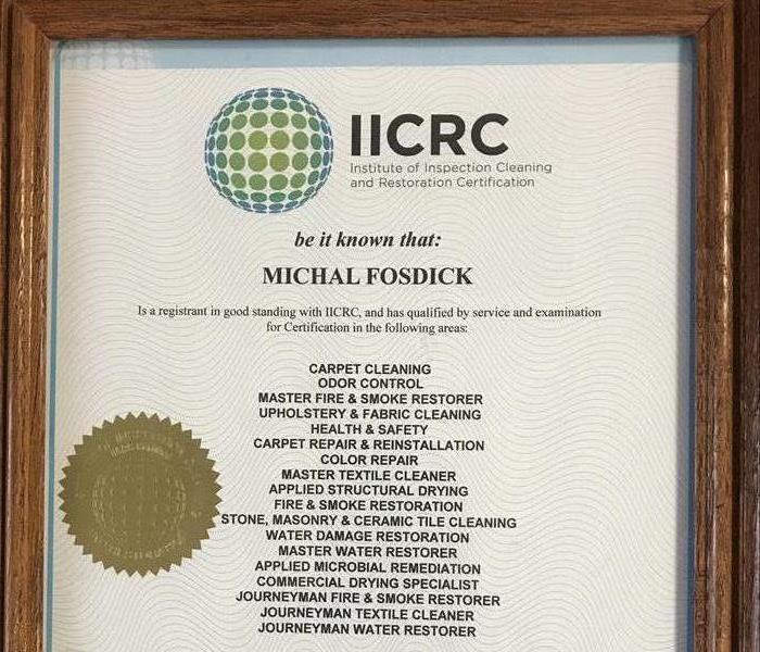 Plaque proving IICRC certification in Barberton Norton