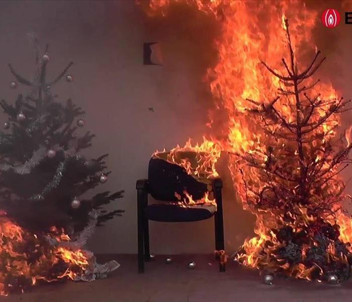 Christmas tree on fire inside a home